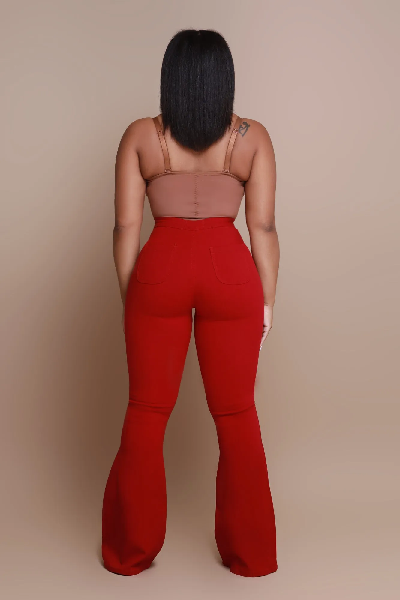 Super Swank High Rise Flare Stretchy Jeans - Burgundy