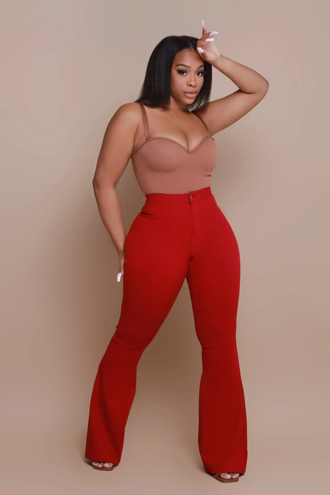 Super Swank High Rise Flare Stretchy Jeans - Burgundy