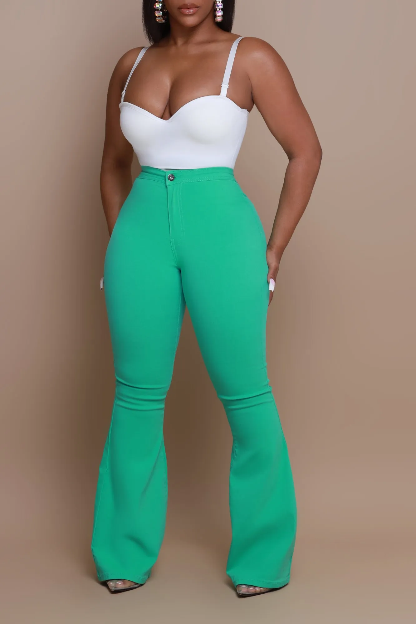 Super Swank High Rise Flare Stretchy Jeans - Mint