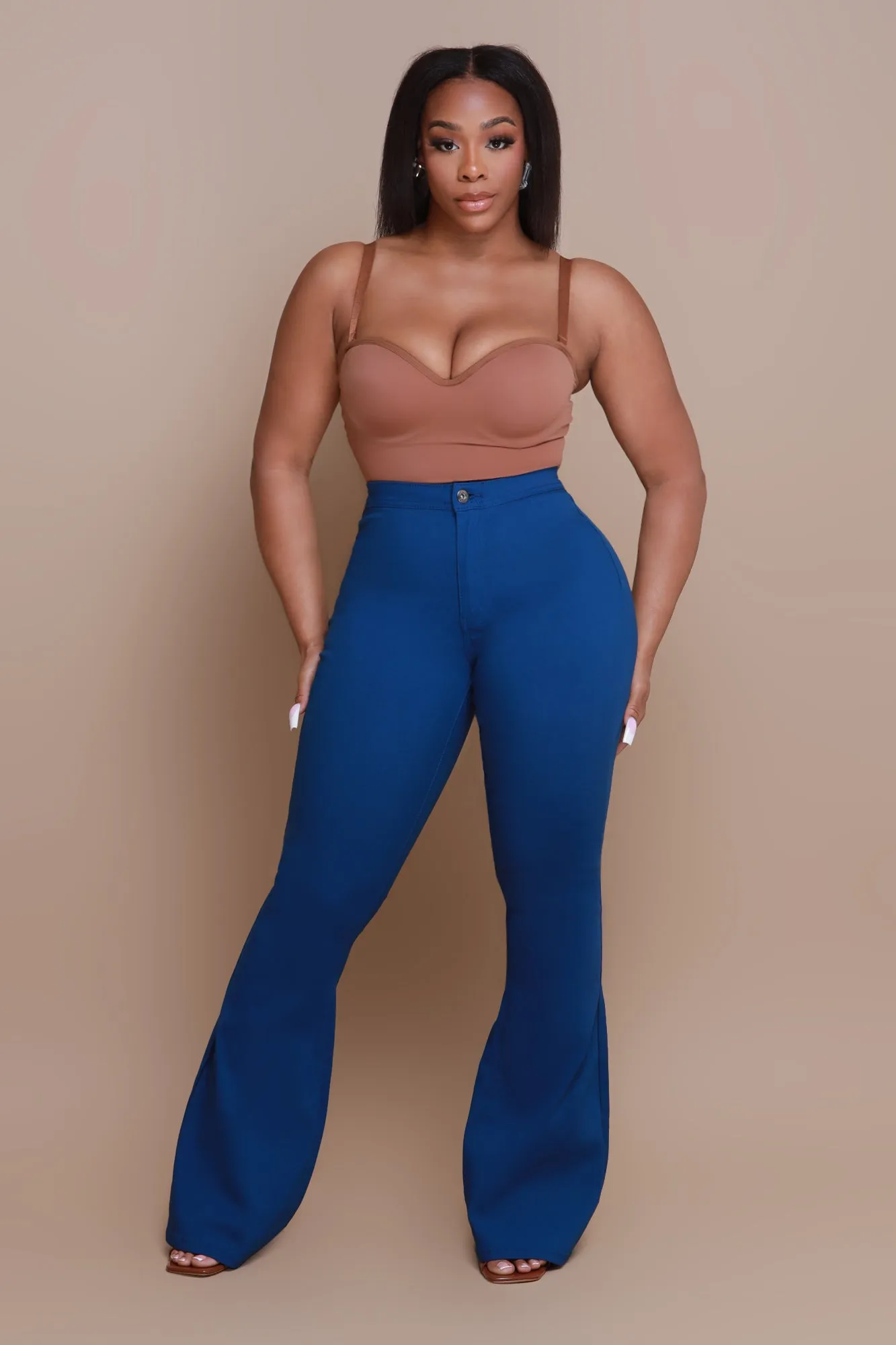 Super Swank High Rise Flare Stretchy Jeans - Ocean Blue