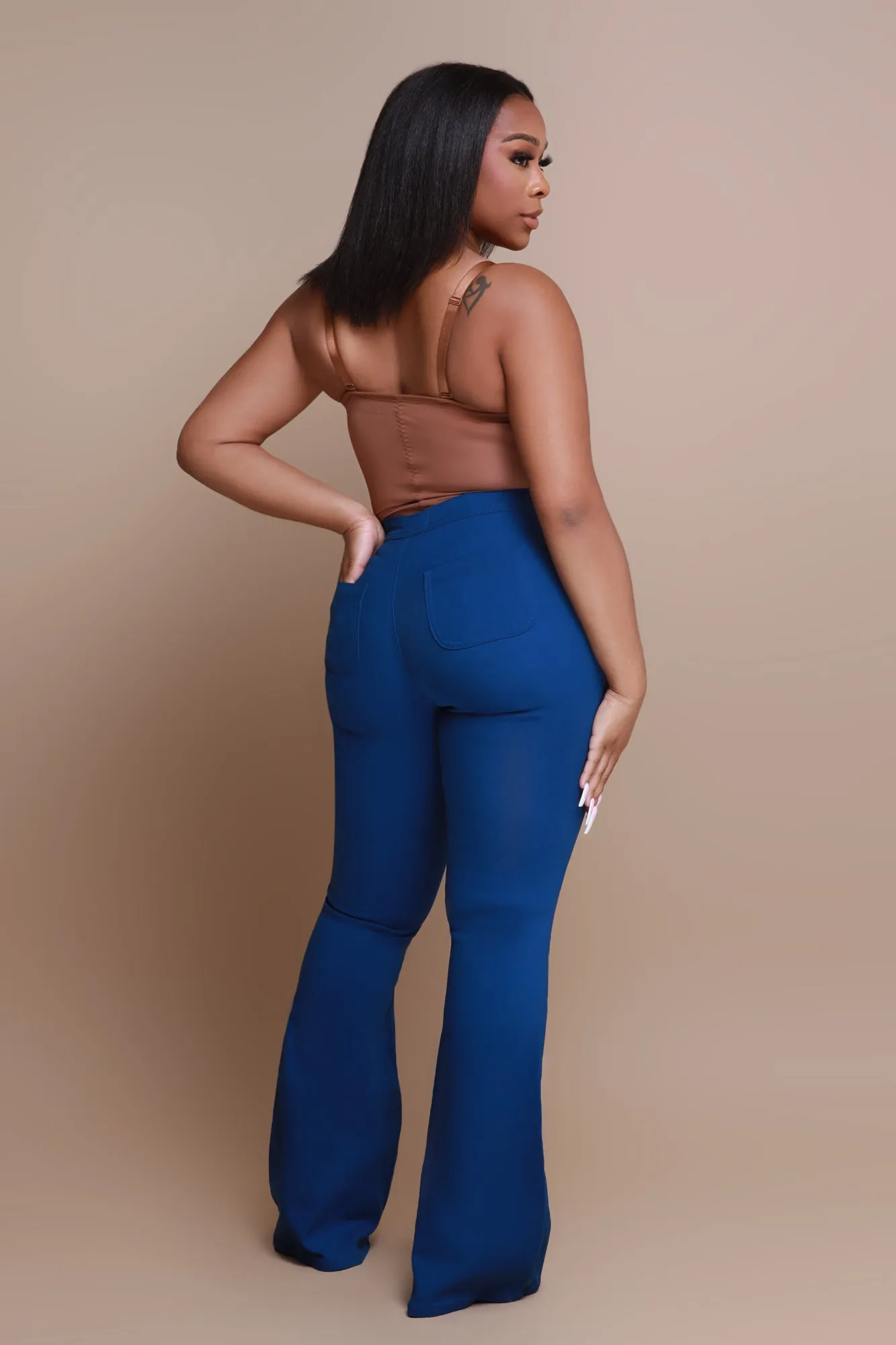 Super Swank High Rise Flare Stretchy Jeans - Ocean Blue