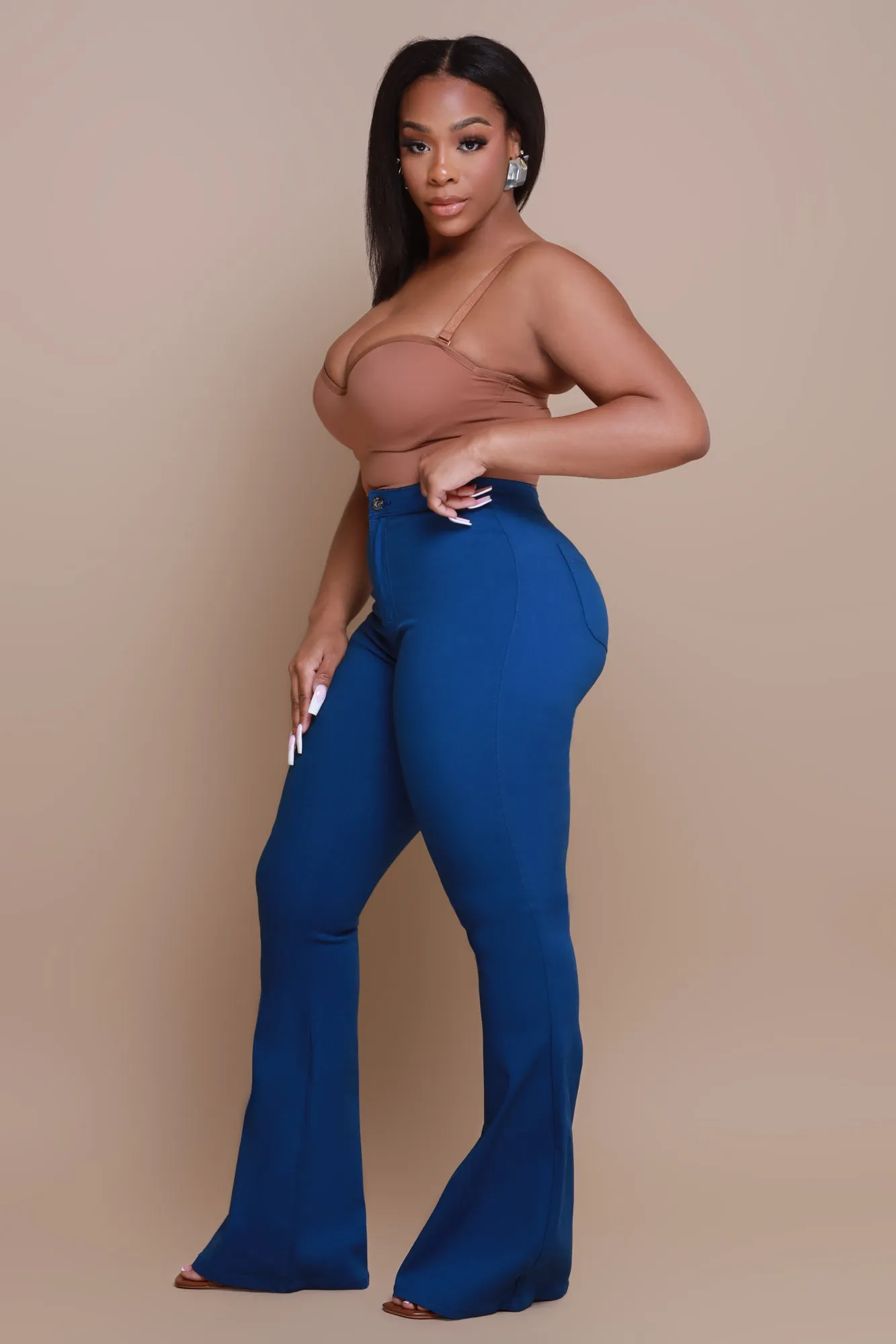 Super Swank High Rise Flare Stretchy Jeans - Ocean Blue