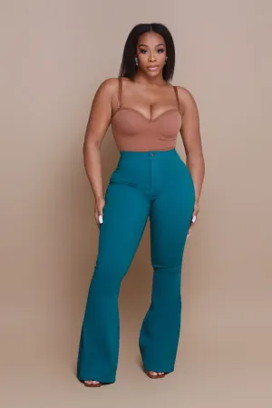 Super Swank High Rise Flare Stretchy Jeans - Teal