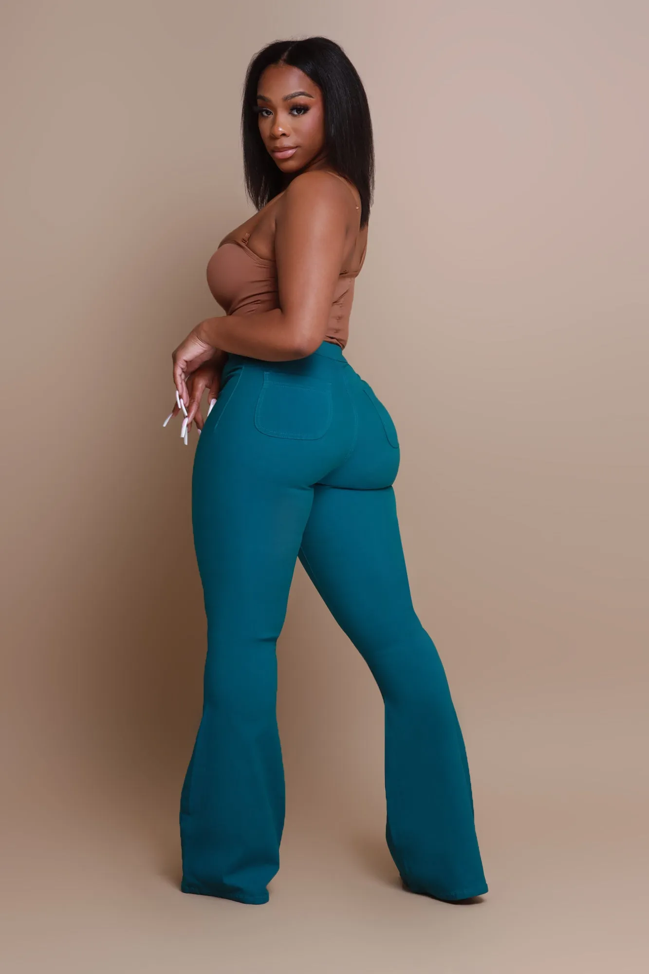 Super Swank High Rise Flare Stretchy Jeans - Teal