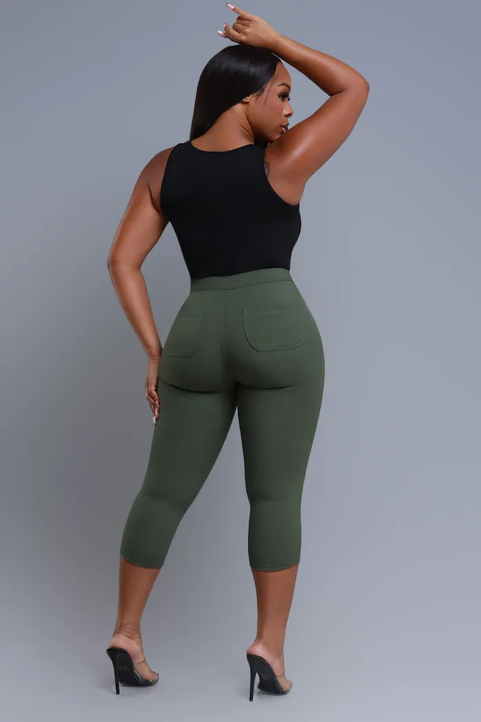 Super Swank High Rise Stretchy Capri Pants - Olive
