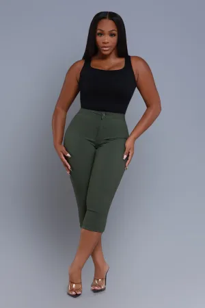 Super Swank High Rise Stretchy Capri Pants - Olive