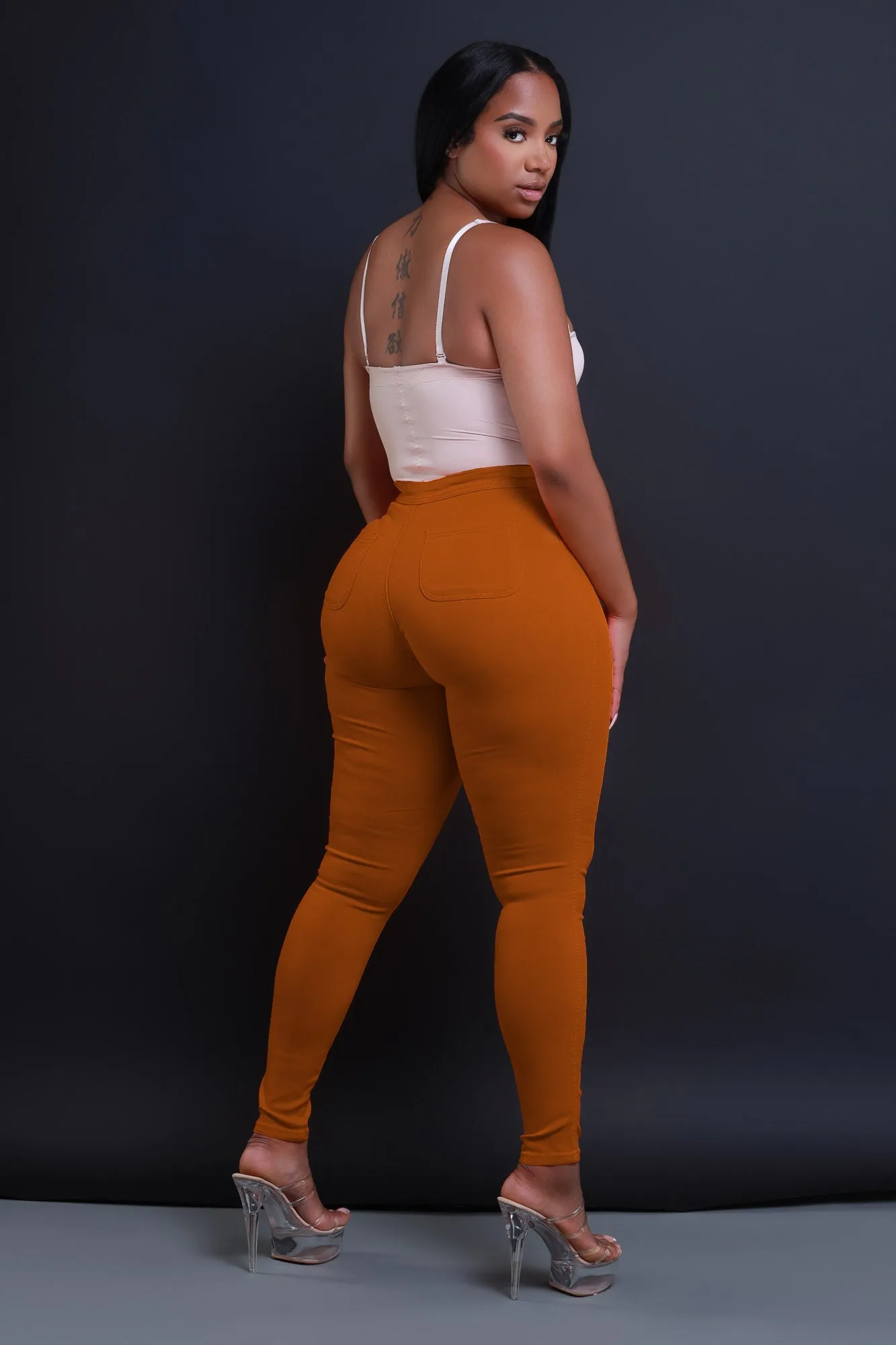 Super Swank High Waist Stretchy Jeans - Caramel