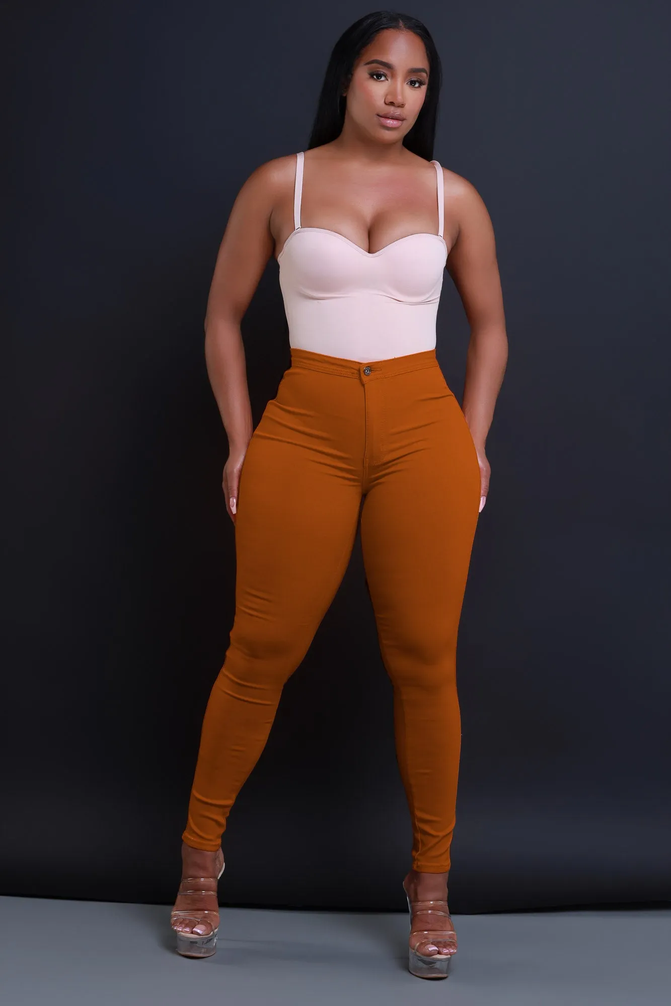 Super Swank High Waist Stretchy Jeans - Caramel