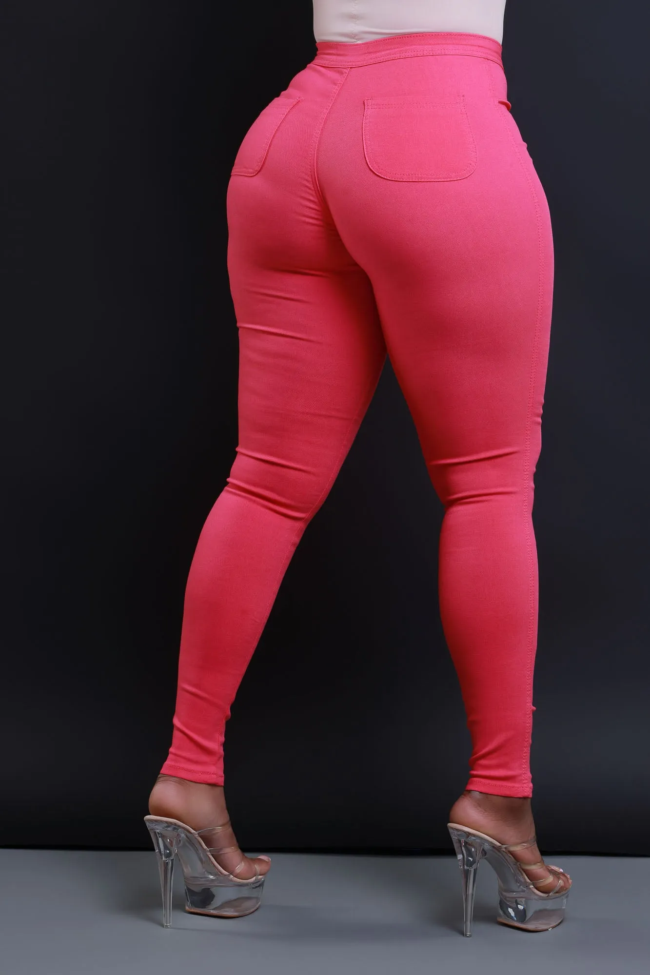 Super Swank High Waist Stretchy Jeans - Fuchsia