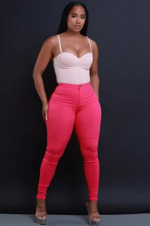 Super Swank High Waist Stretchy Jeans - Fuchsia