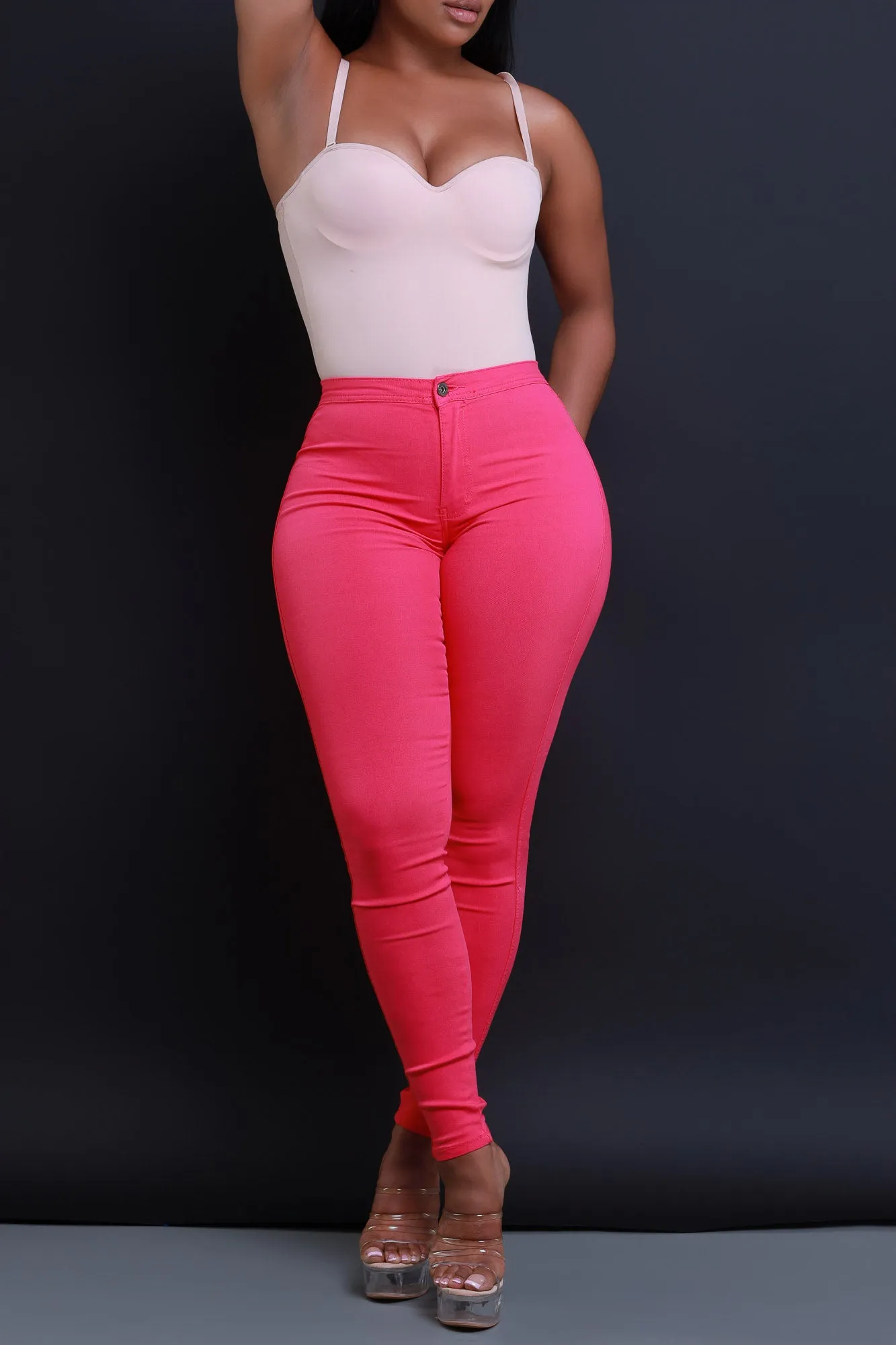 Super Swank High Waist Stretchy Jeans - Fuchsia