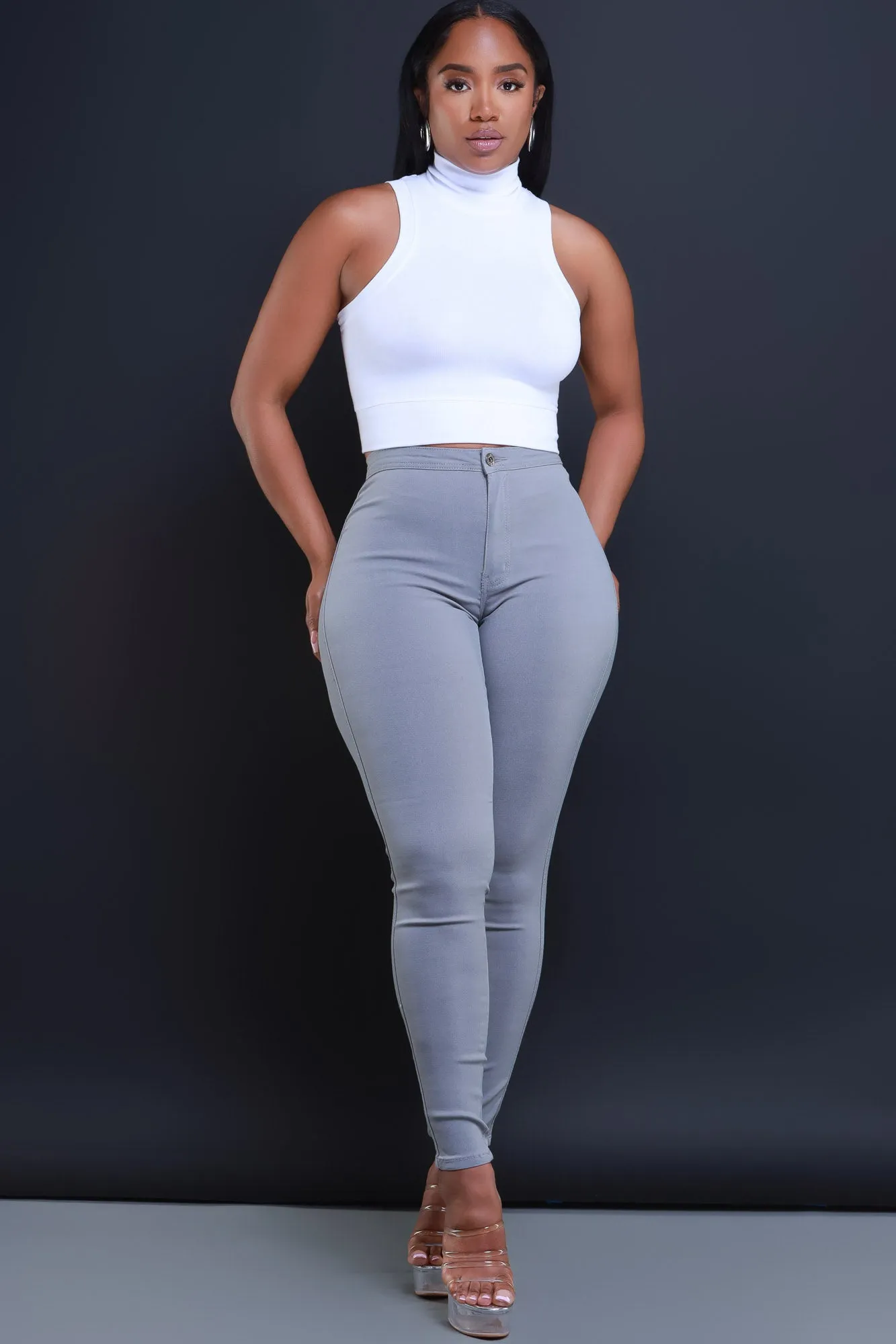 Super Swank High Waist Stretchy Jeans - Grey