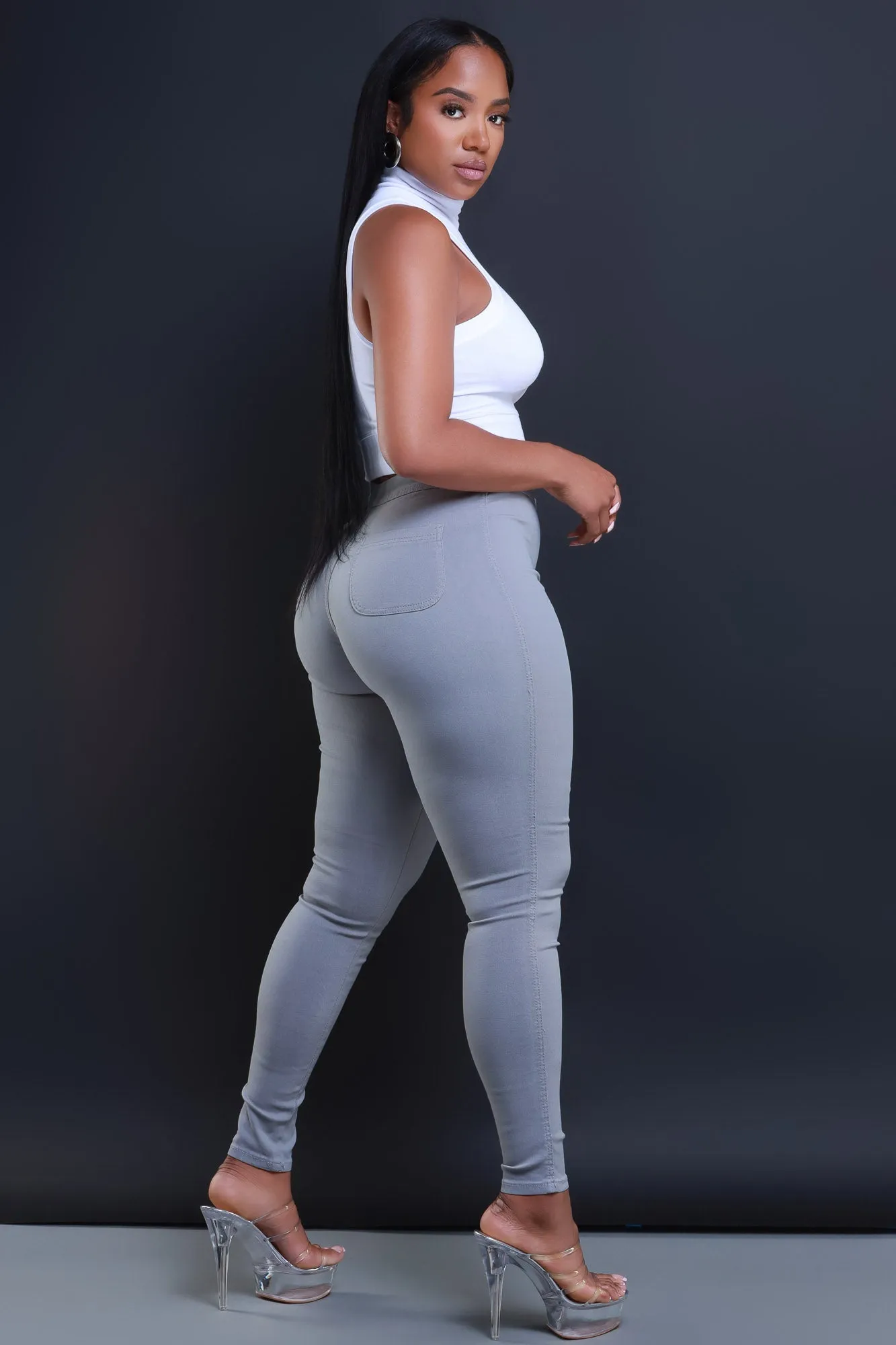 Super Swank High Waist Stretchy Jeans - Grey