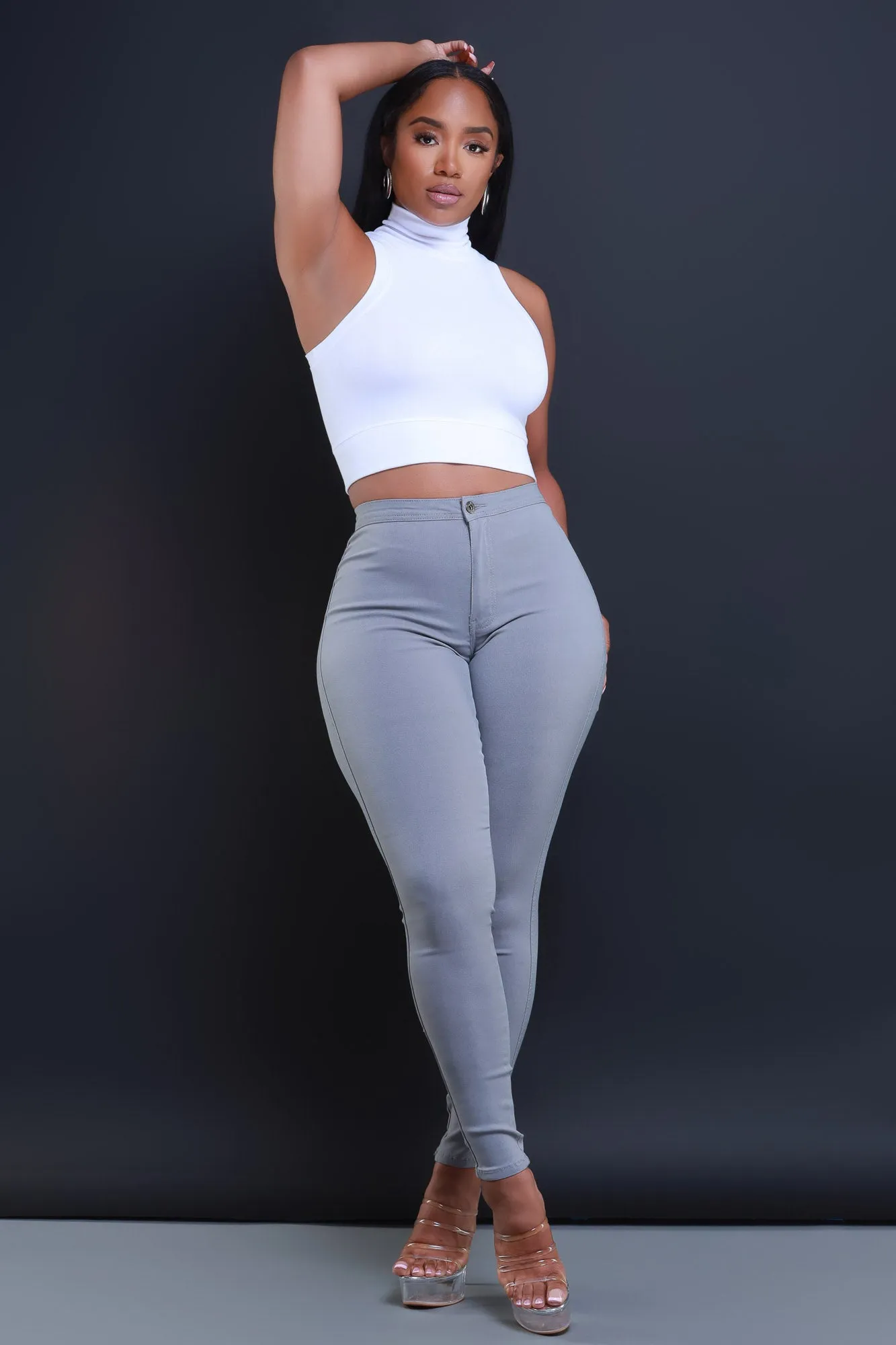 Super Swank High Waist Stretchy Jeans - Grey
