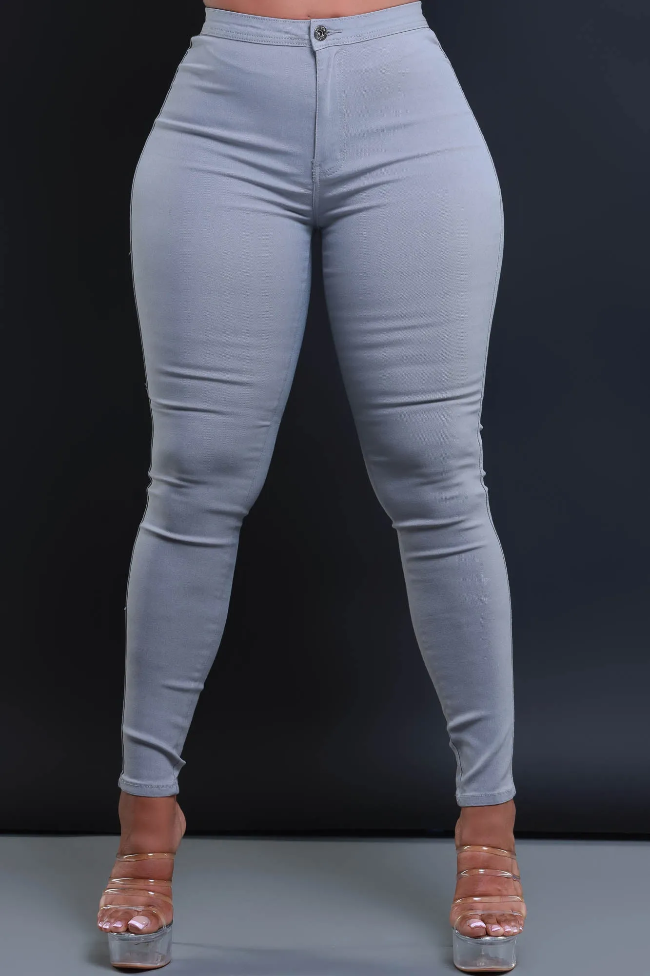Super Swank High Waist Stretchy Jeans - Grey