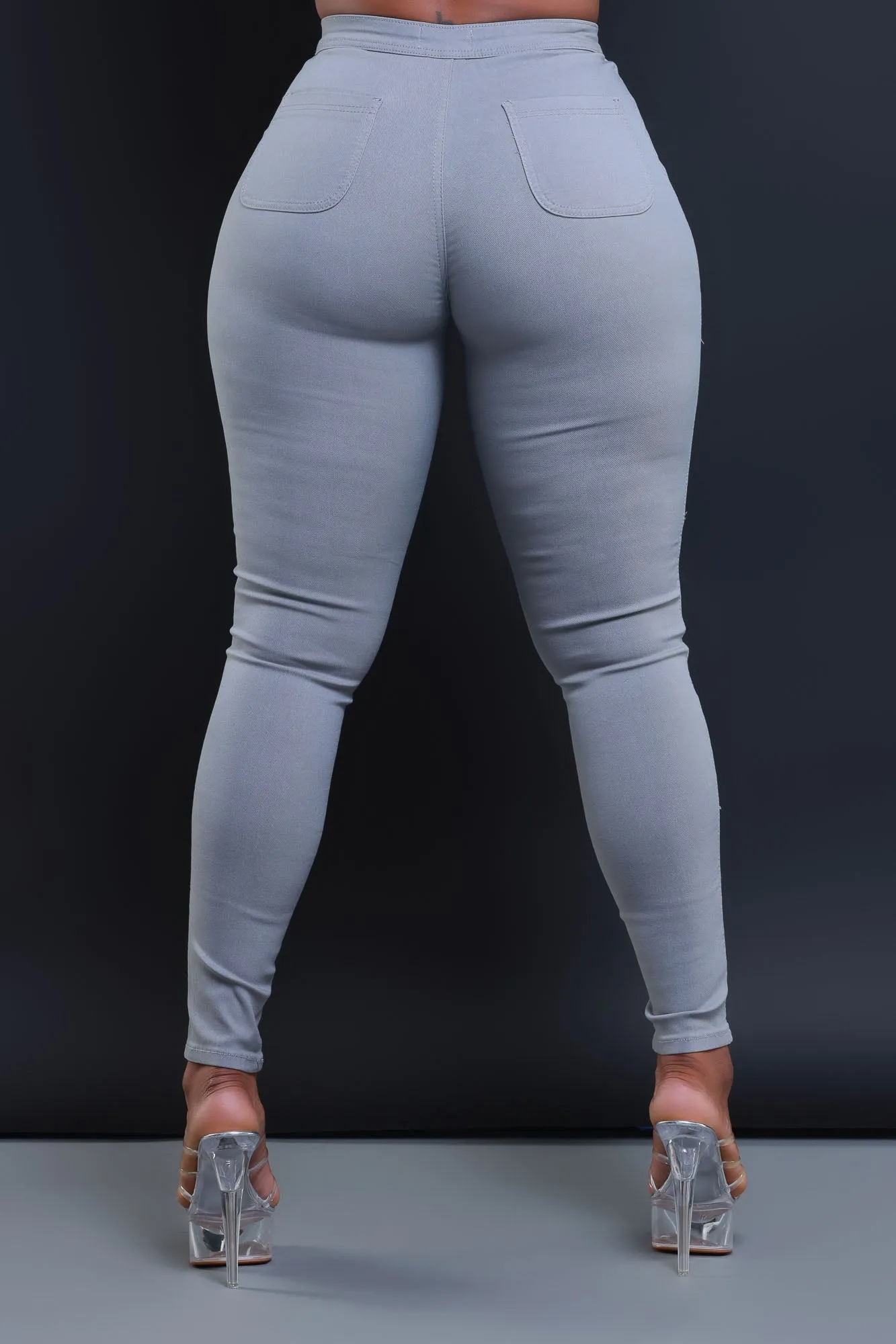 Super Swank High Waist Stretchy Jeans - Grey
