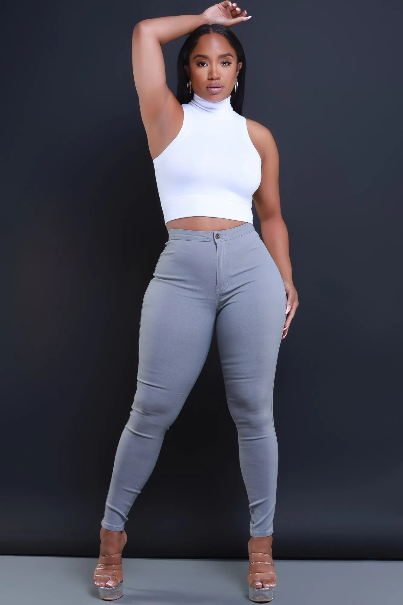 Super Swank High Waist Stretchy Jeans - Grey