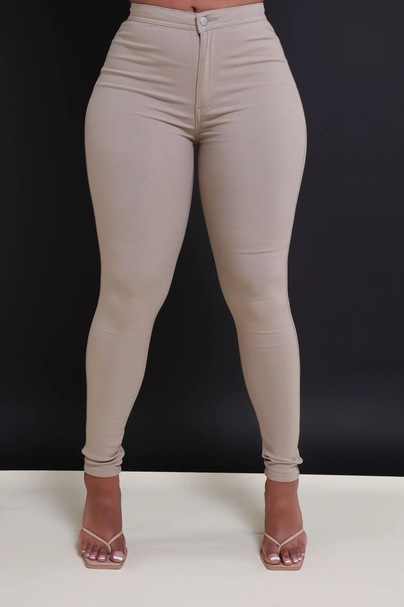 Super Swank High Waist Stretchy Jeans - Khaki