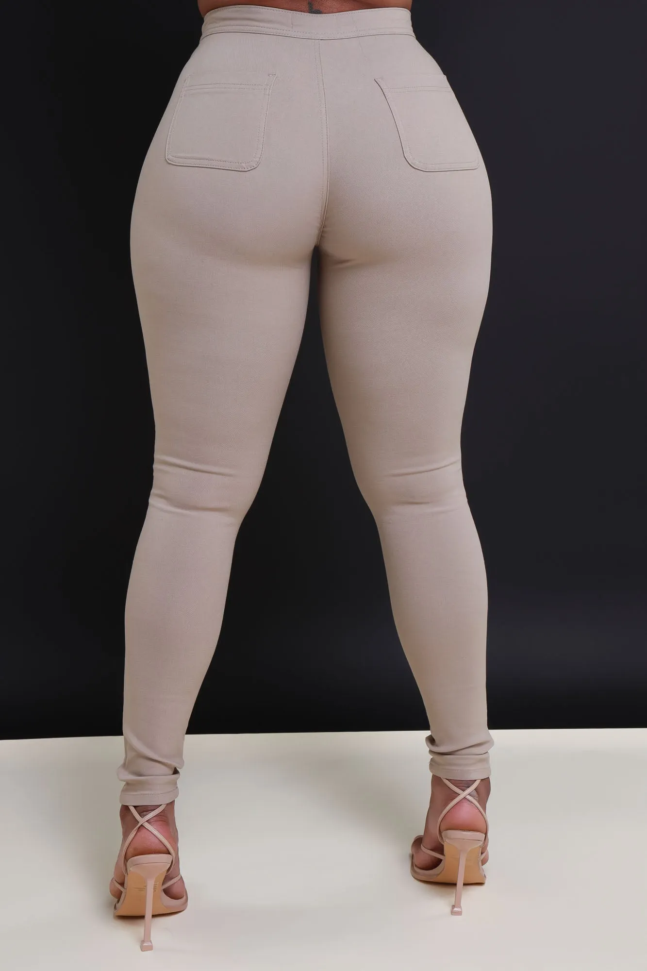 Super Swank High Waist Stretchy Jeans - Khaki