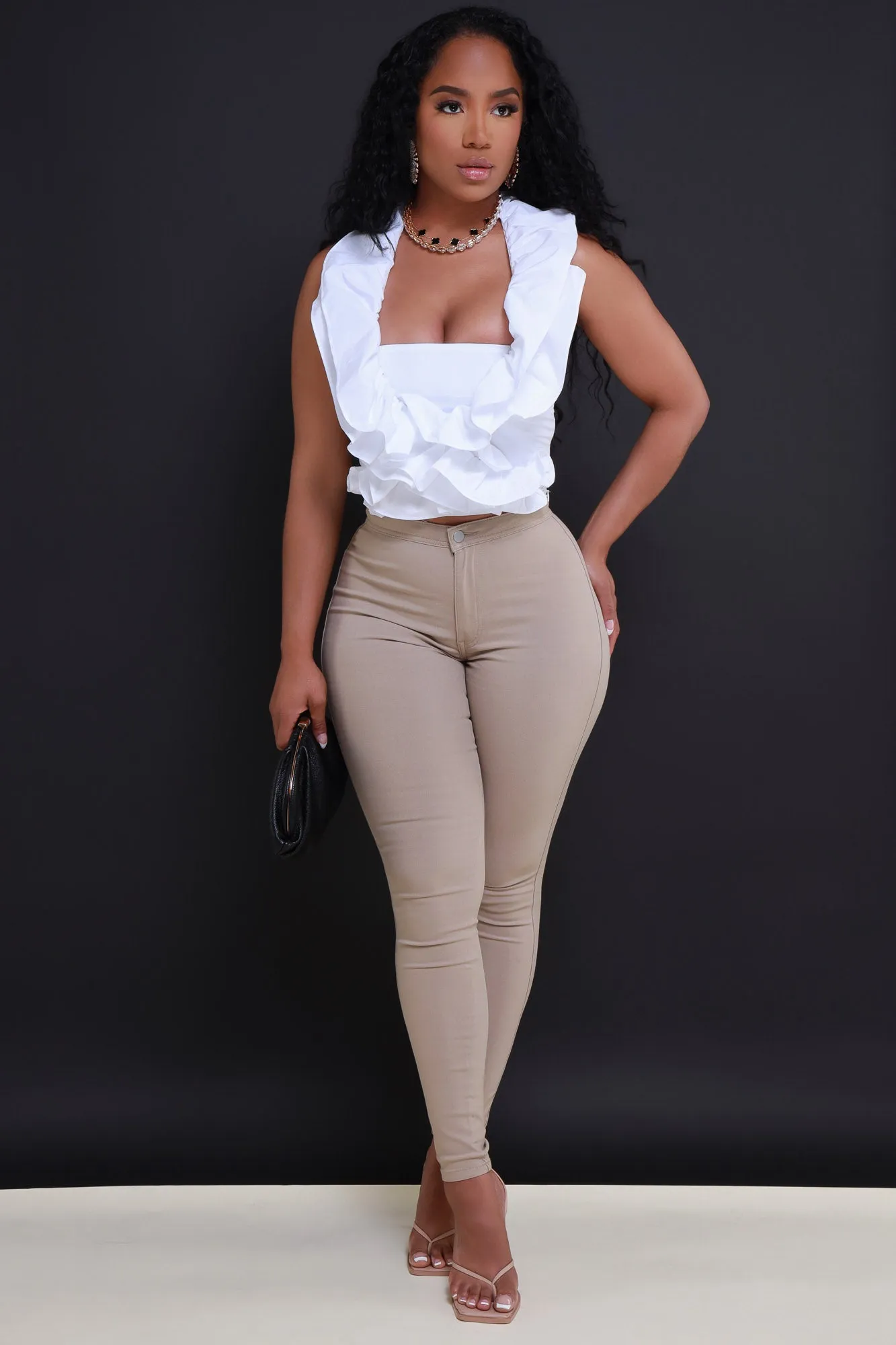 Super Swank High Waist Stretchy Jeans - Khaki