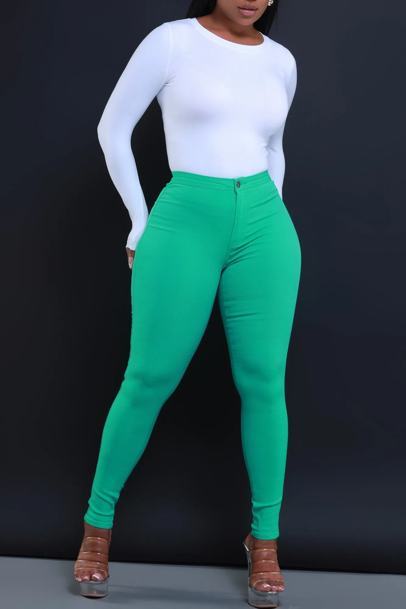 Super Swank High Waist Stretchy Jeans - Mint