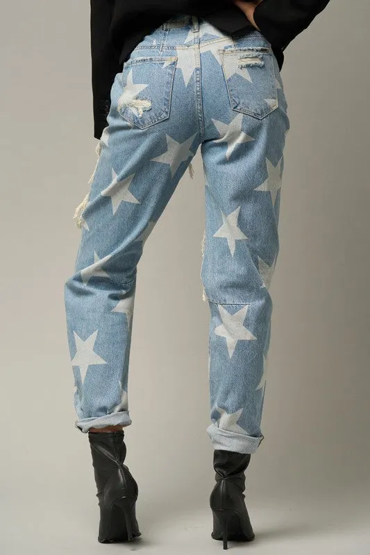 The Passenger Star Print Ripped Jeans