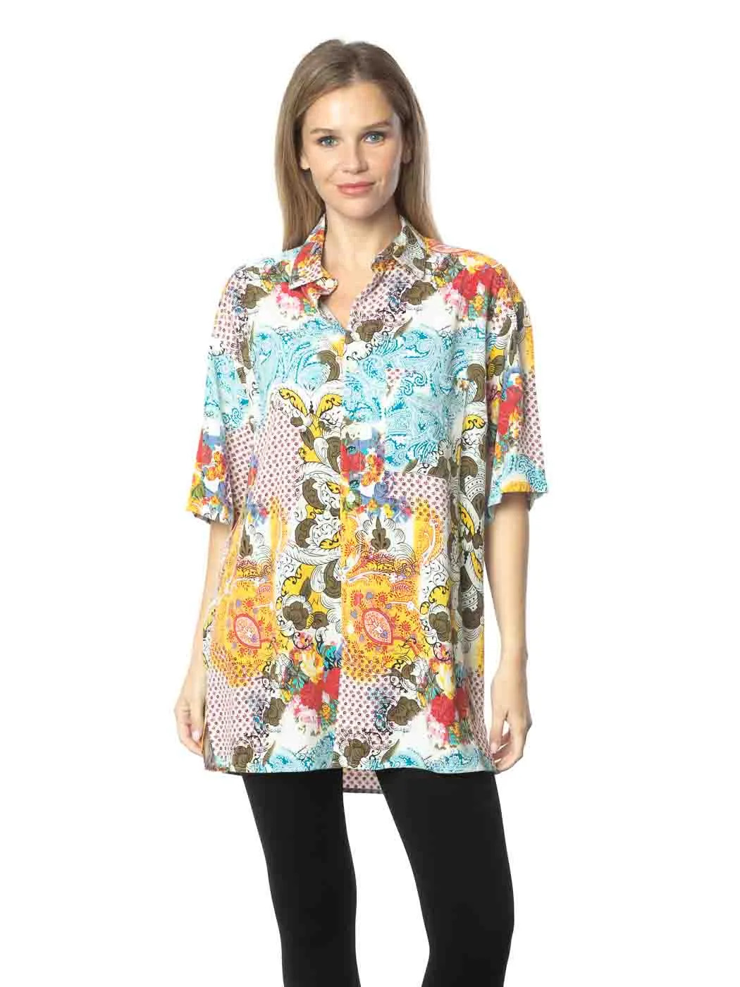 Tianello TENCEL™ Men's \ Womens print "Patchwork Paisley" S.S. Camp Shirt - Unisex