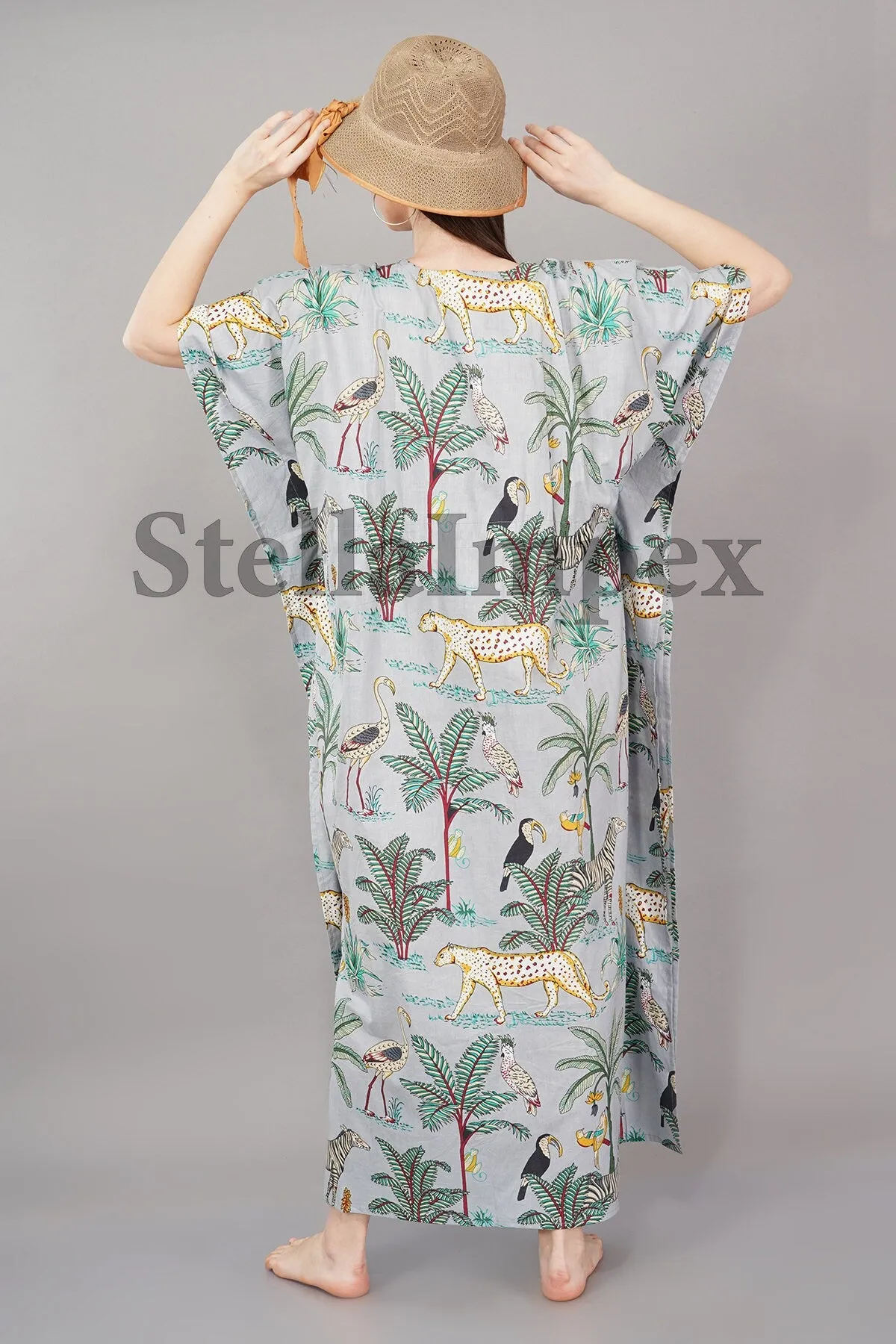 Trendy Polyester Silk Kaftan Elegant Grey Long Caftan Resort Wear Beach Dress Boho Kaftan, Gift for Her