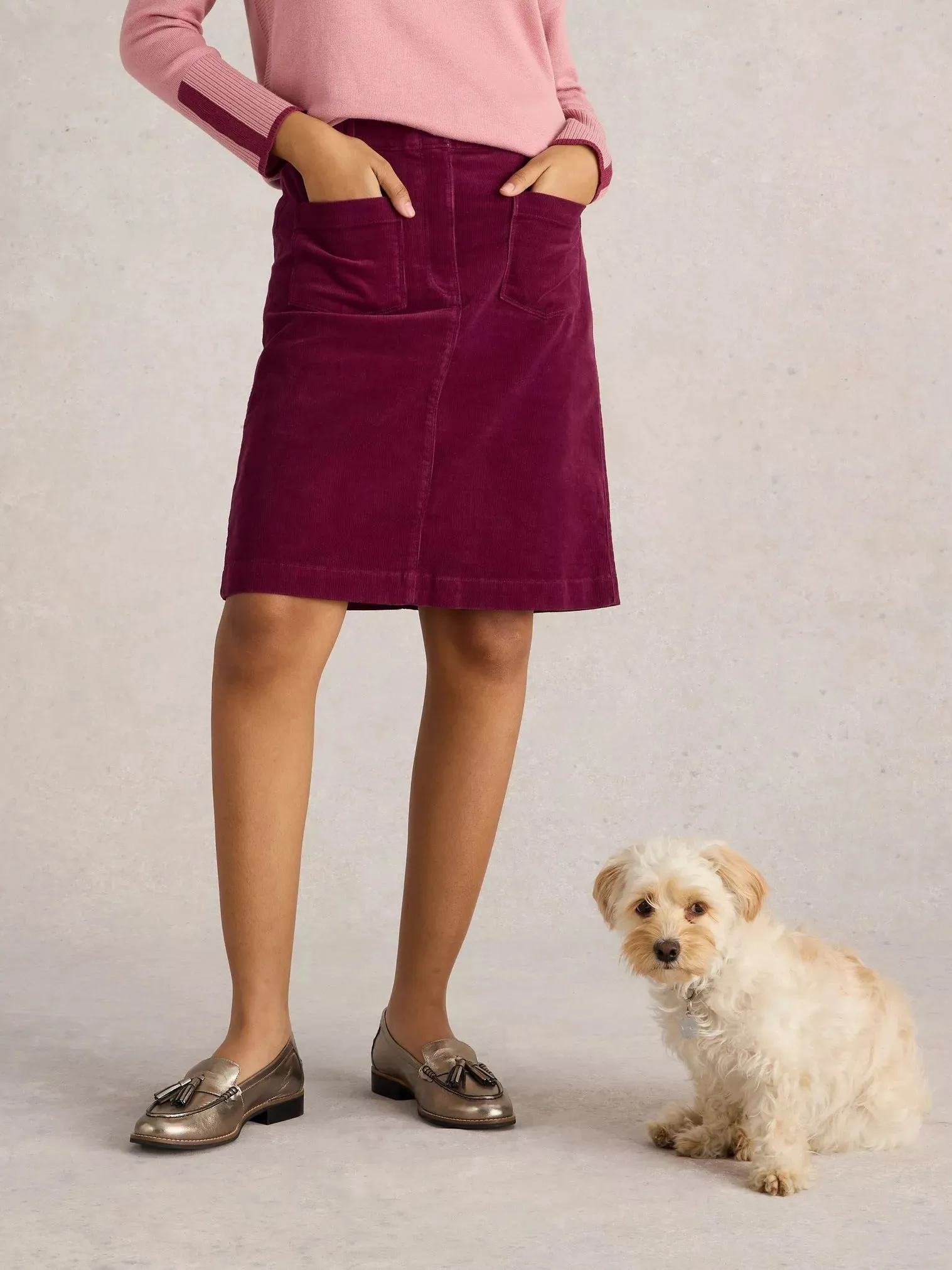 White Stuff Melody Cord Skirt Deep Red