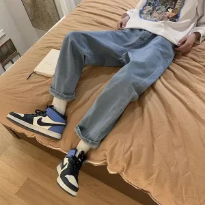 Wiaofellas  -  New Jeans Men's Jeans Loose Wash Straight Casual Pants Solid Color Jeans Mens Street Wear  Flare Jeans