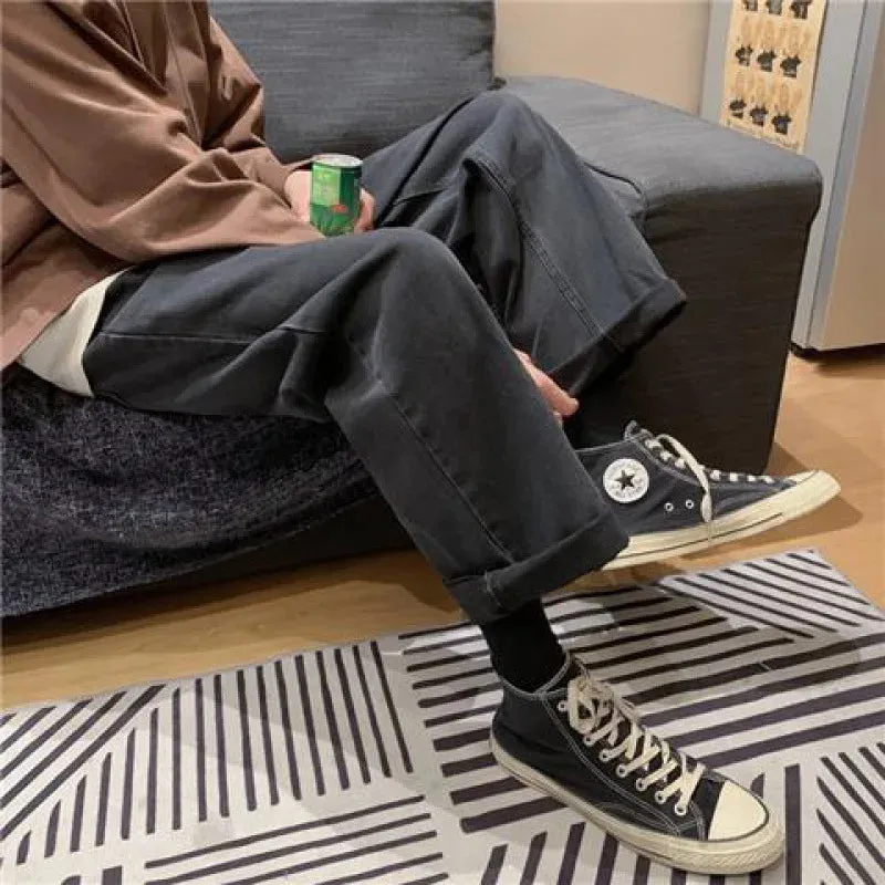 Wiaofellas  -  New Jeans Men's Jeans Loose Wash Straight Casual Pants Solid Color Jeans Mens Street Wear  Flare Jeans