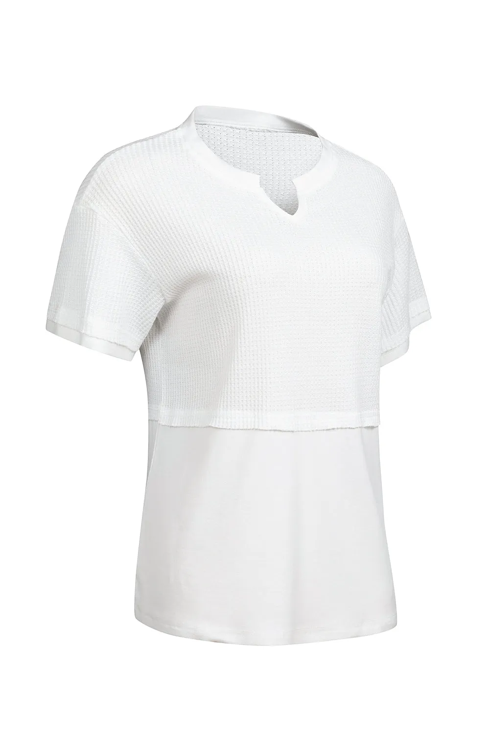 Womens Casual V Neck Waffle Knit Tops Short Sleeve T Shirts Loose Tops