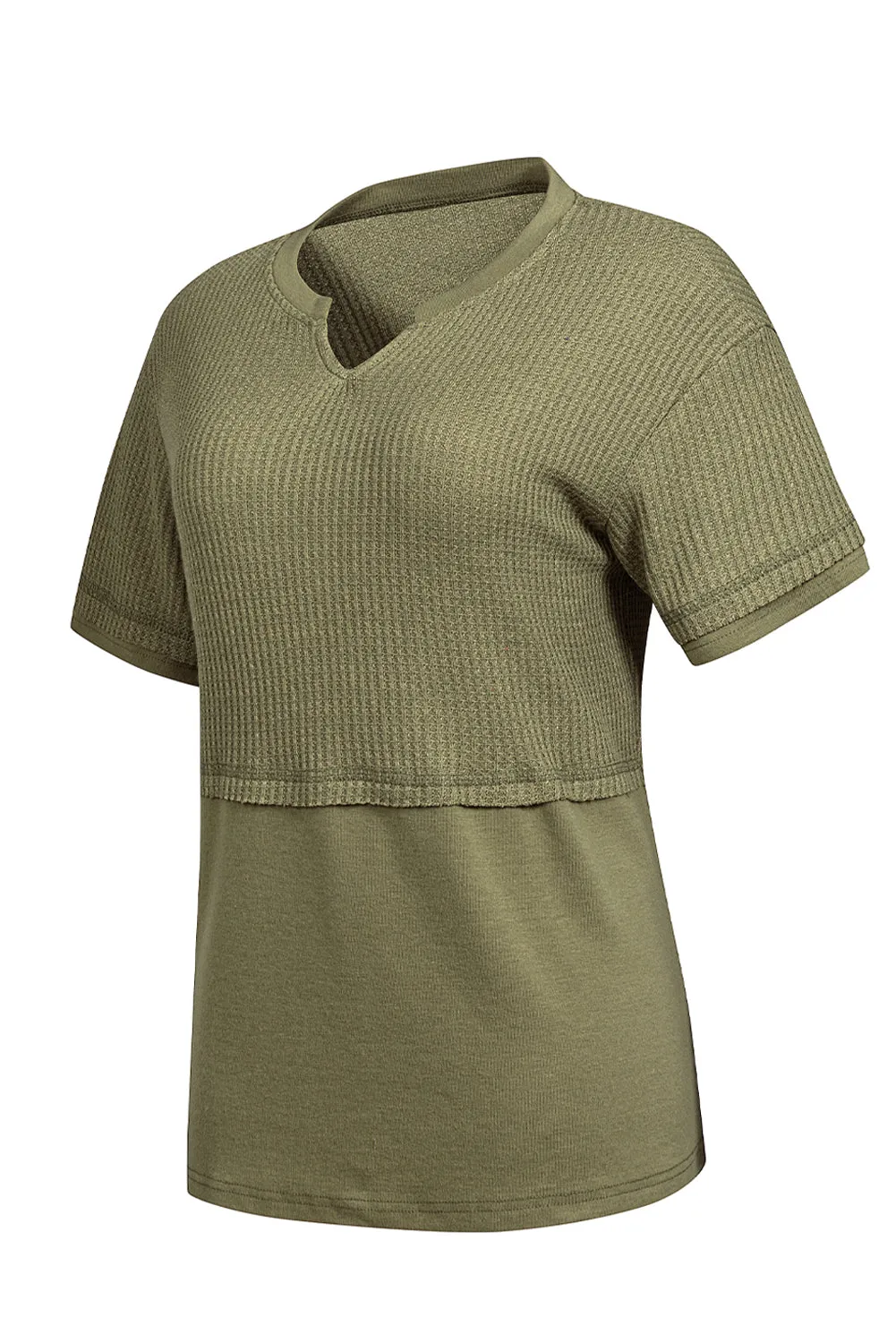 Womens Casual V Neck Waffle Knit Tops Short Sleeve T Shirts Loose Tops