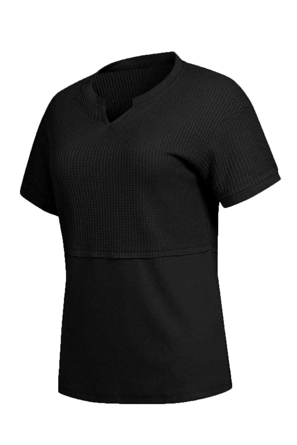 Womens Casual V Neck Waffle Knit Tops Short Sleeve T Shirts Loose Tops