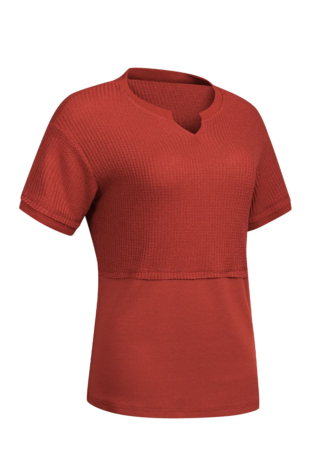 Womens Casual V Neck Waffle Knit Tops Short Sleeve T Shirts Loose Tops
