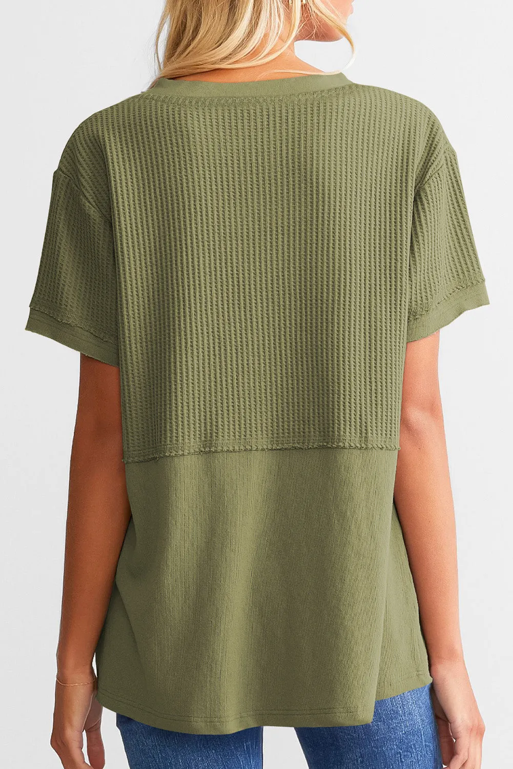Womens Casual V Neck Waffle Knit Tops Short Sleeve T Shirts Loose Tops