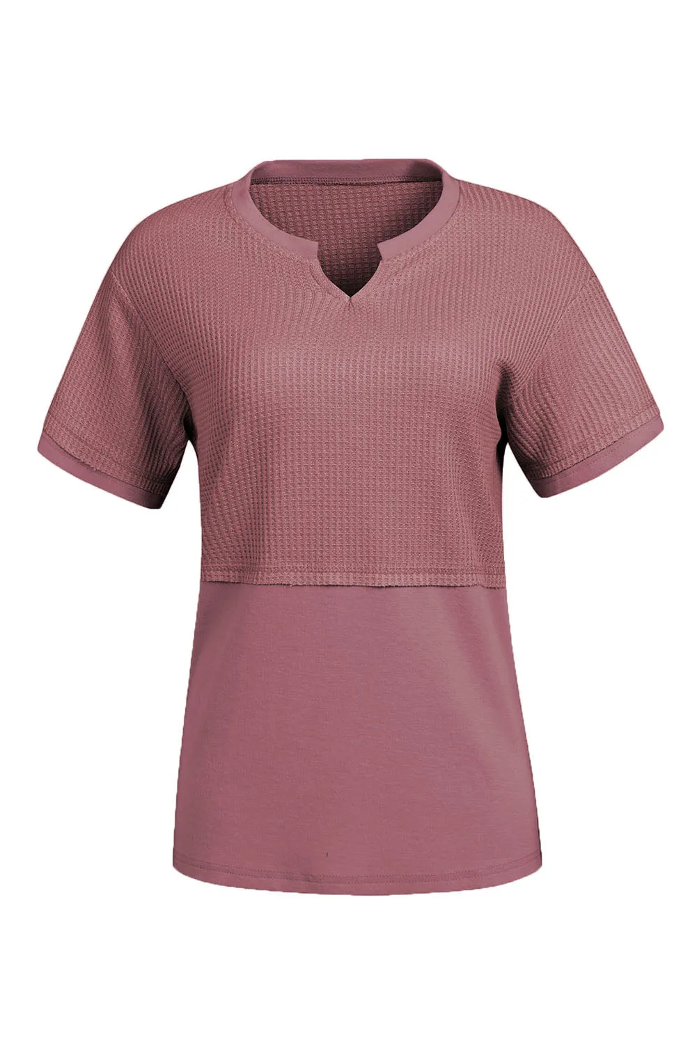 Womens Casual V Neck Waffle Knit Tops Short Sleeve T Shirts Loose Tops