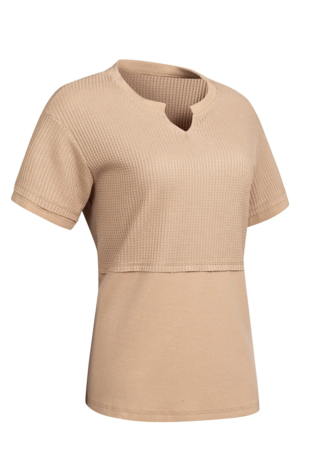 Womens Casual V Neck Waffle Knit Tops Short Sleeve T Shirts Loose Tops