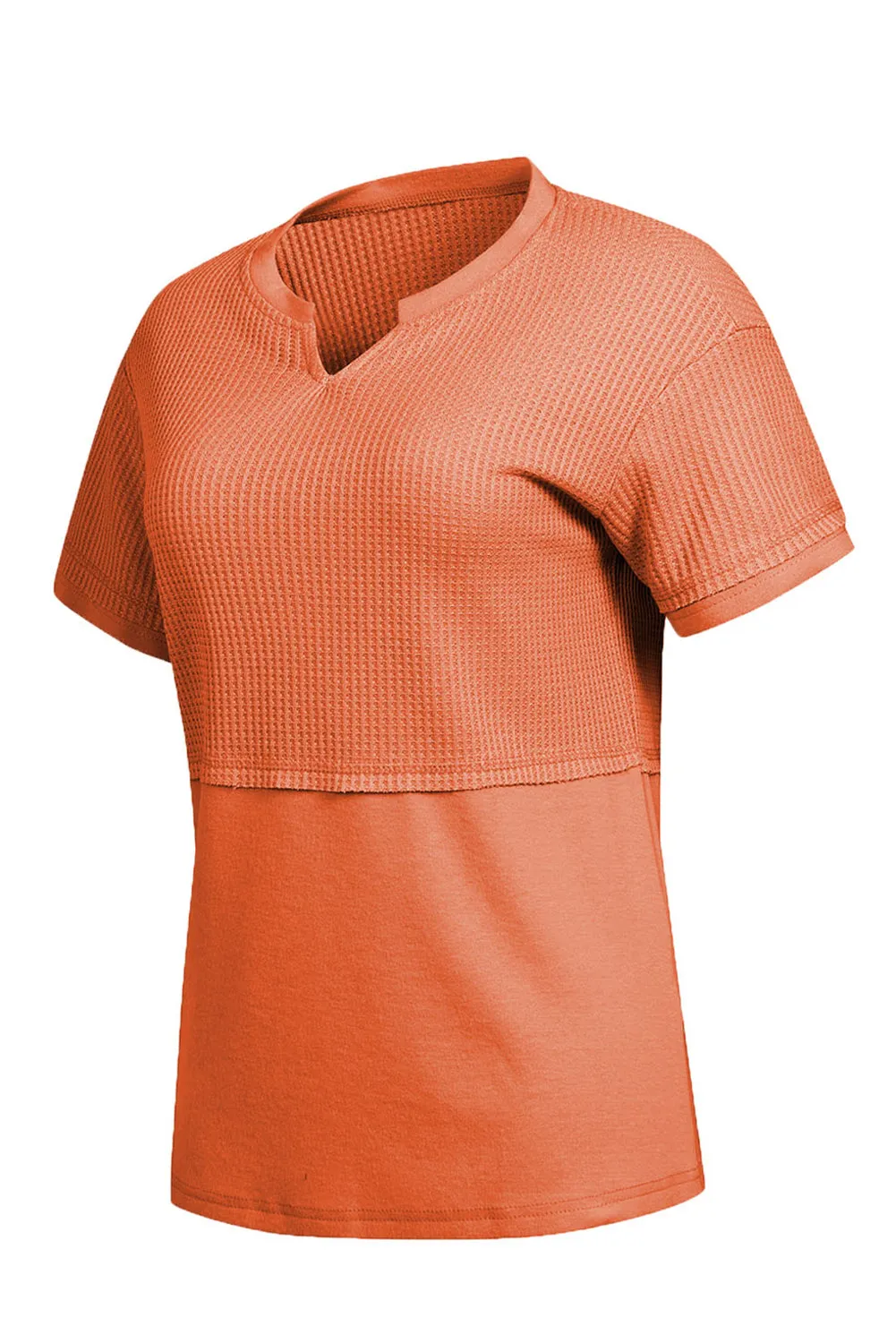 Womens Casual V Neck Waffle Knit Tops Short Sleeve T Shirts Loose Tops