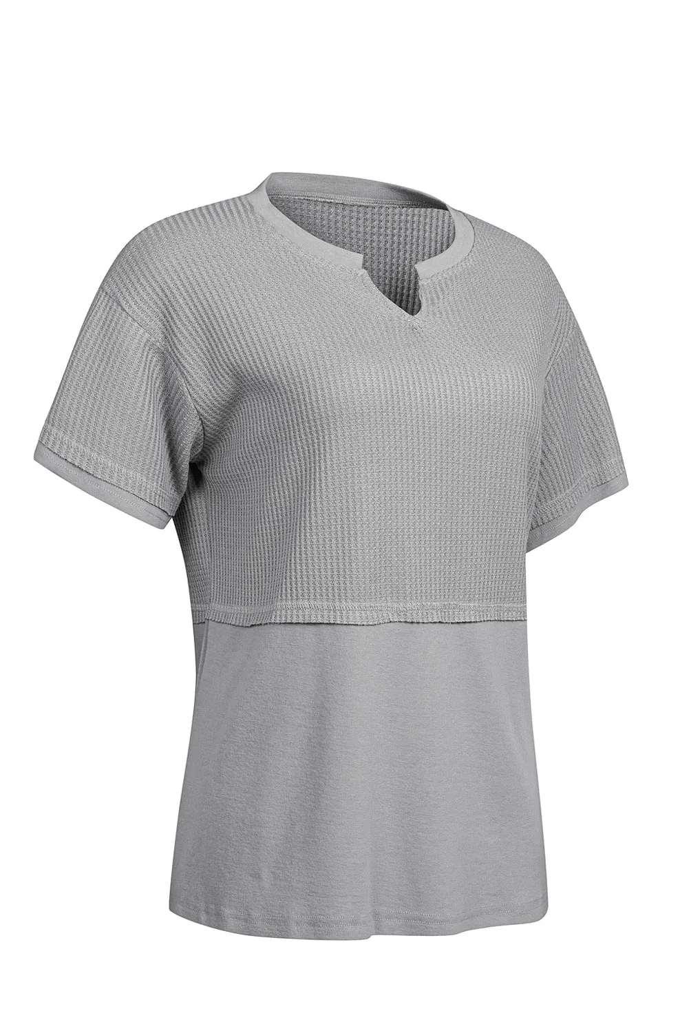 Womens Casual V Neck Waffle Knit Tops Short Sleeve T Shirts Loose Tops