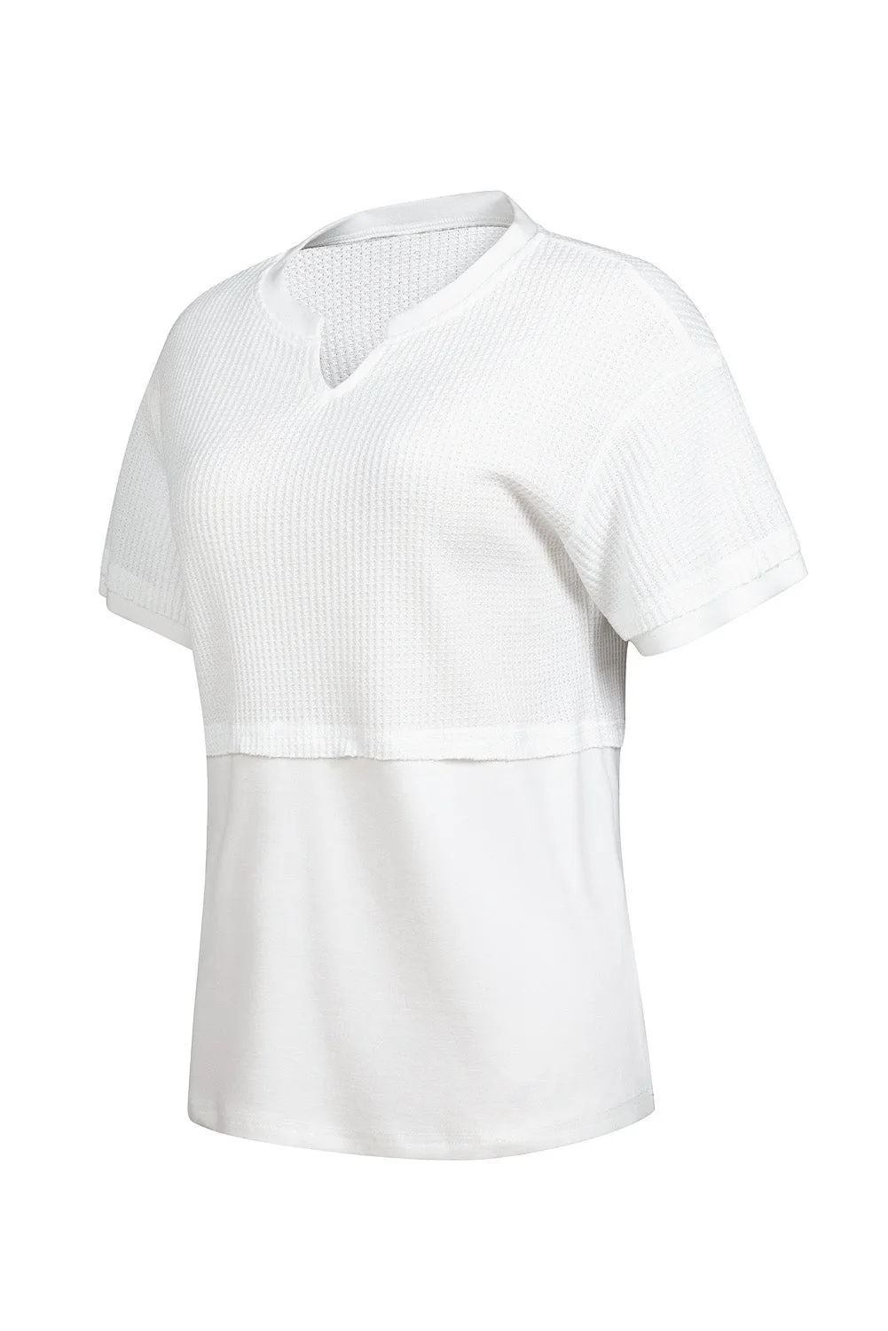 Womens Casual V Neck Waffle Knit Tops Short Sleeve T Shirts Loose Tops