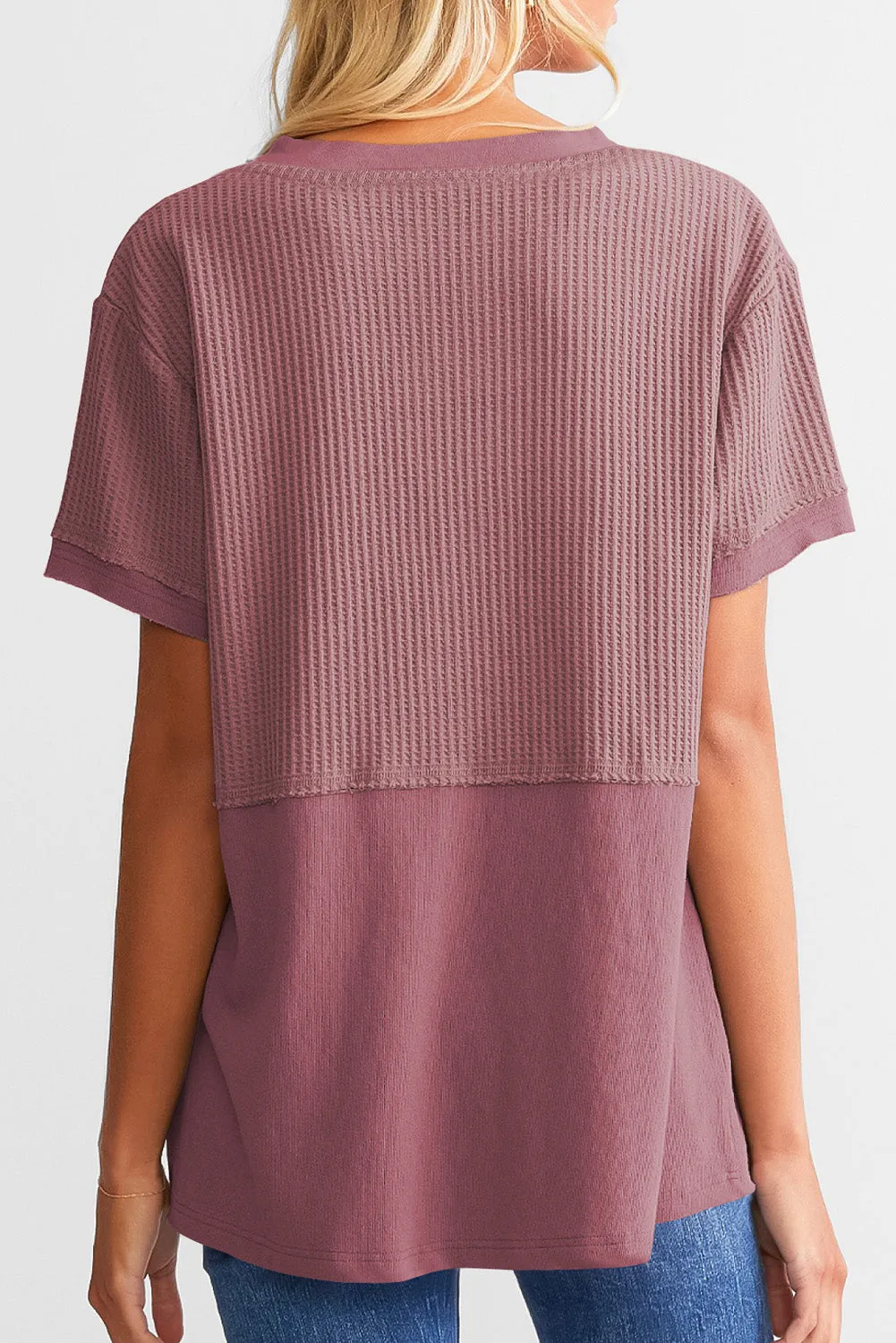 Womens Casual V Neck Waffle Knit Tops Short Sleeve T Shirts Loose Tops
