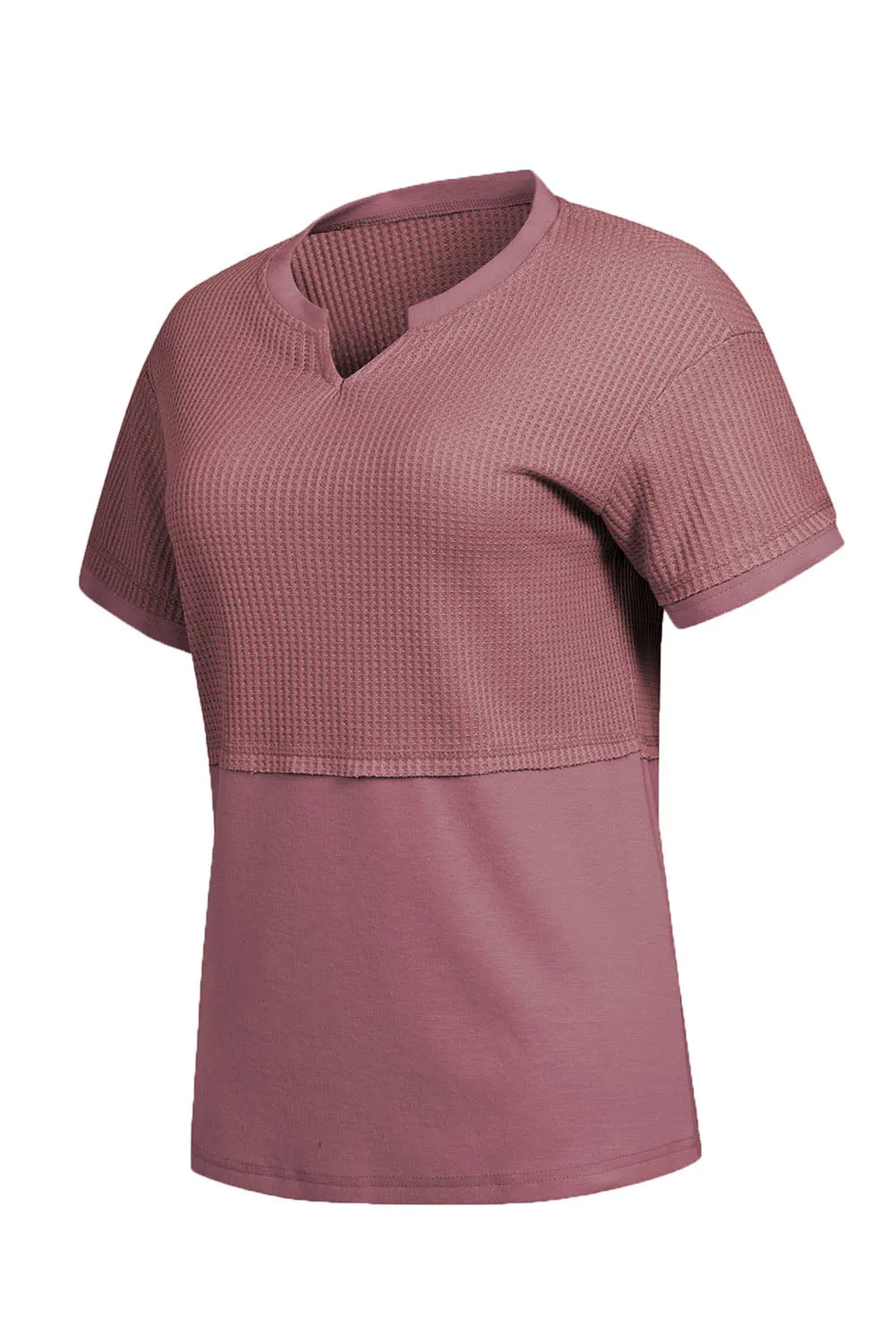 Womens Casual V Neck Waffle Knit Tops Short Sleeve T Shirts Loose Tops