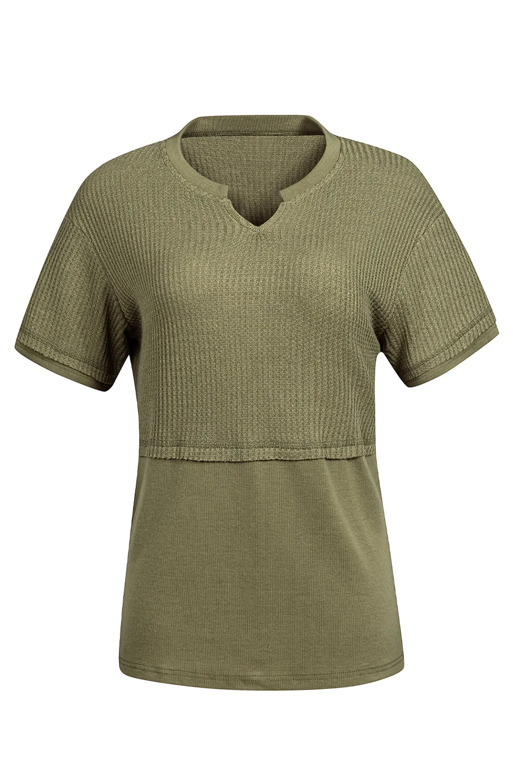 Womens Casual V Neck Waffle Knit Tops Short Sleeve T Shirts Loose Tops