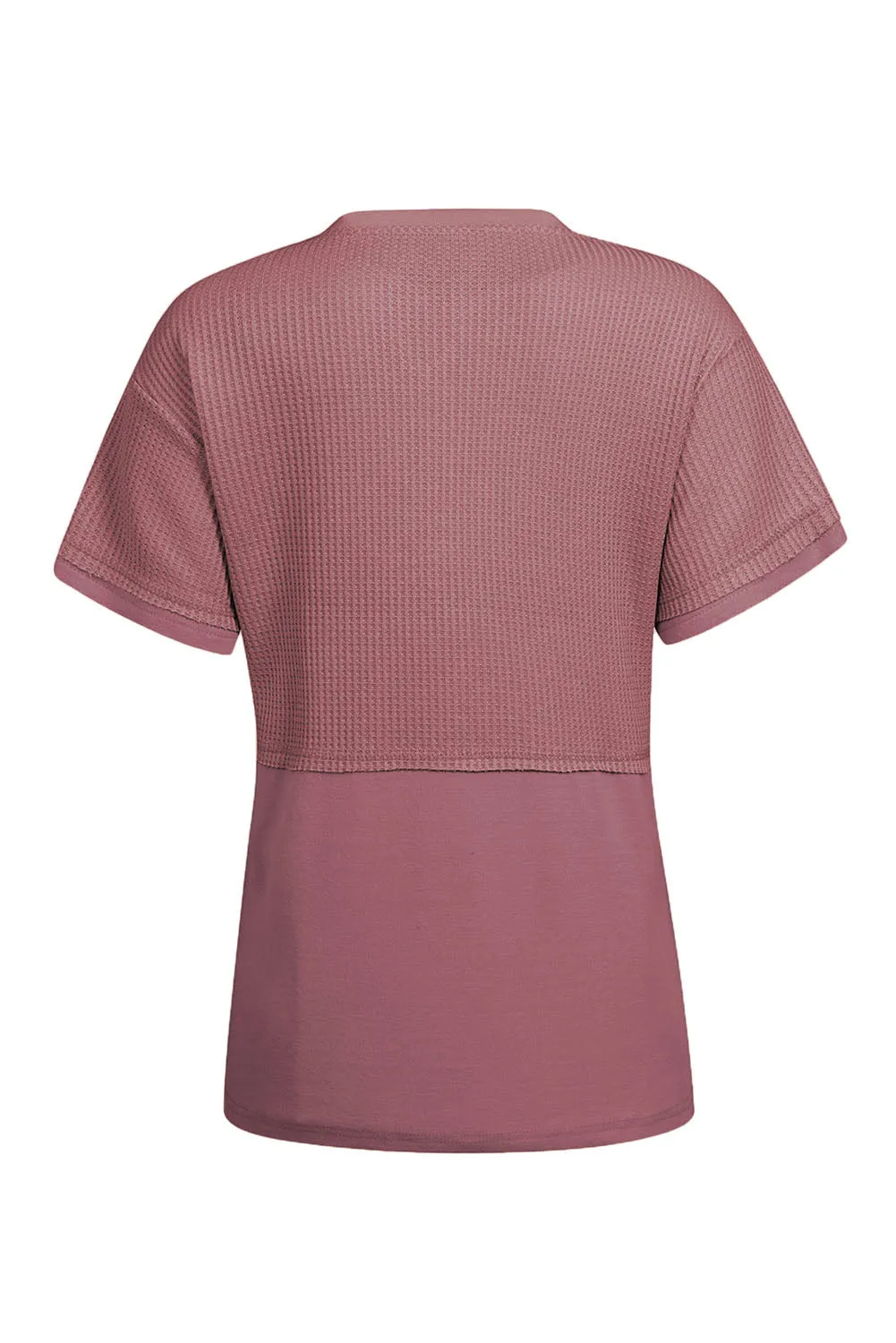 Womens Casual V Neck Waffle Knit Tops Short Sleeve T Shirts Loose Tops