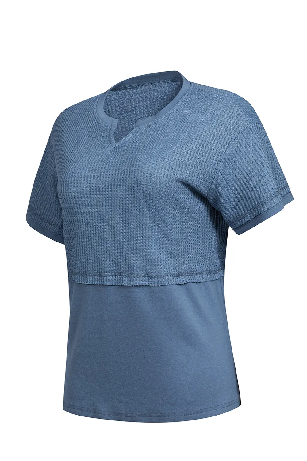 Womens Casual V Neck Waffle Knit Tops Short Sleeve T Shirts Loose Tops