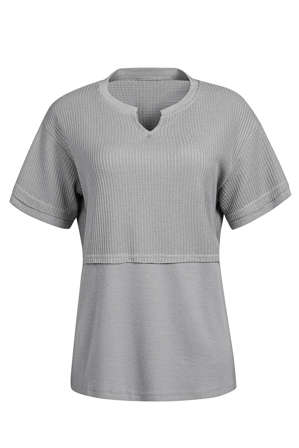 Womens Casual V Neck Waffle Knit Tops Short Sleeve T Shirts Loose Tops
