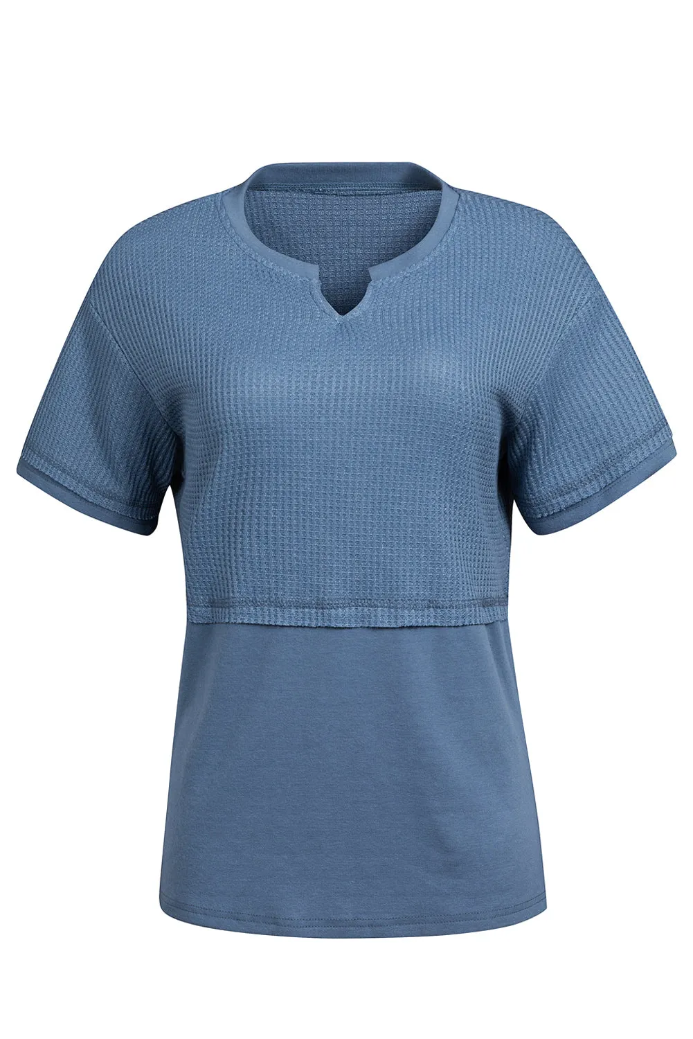 Womens Casual V Neck Waffle Knit Tops Short Sleeve T Shirts Loose Tops