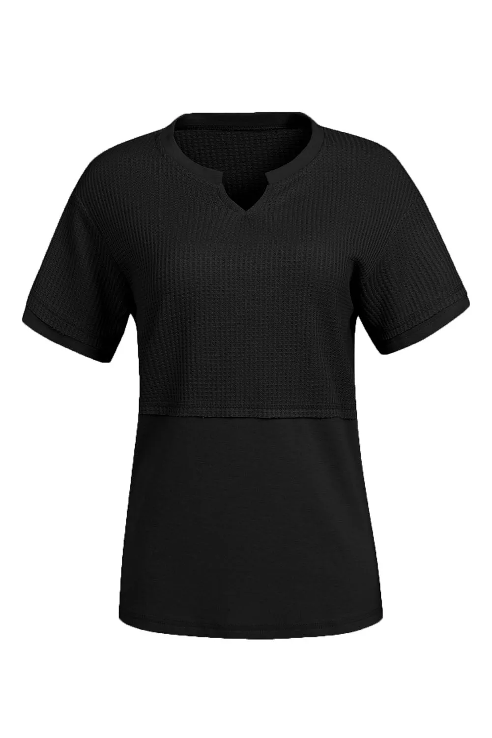 Womens Casual V Neck Waffle Knit Tops Short Sleeve T Shirts Loose Tops