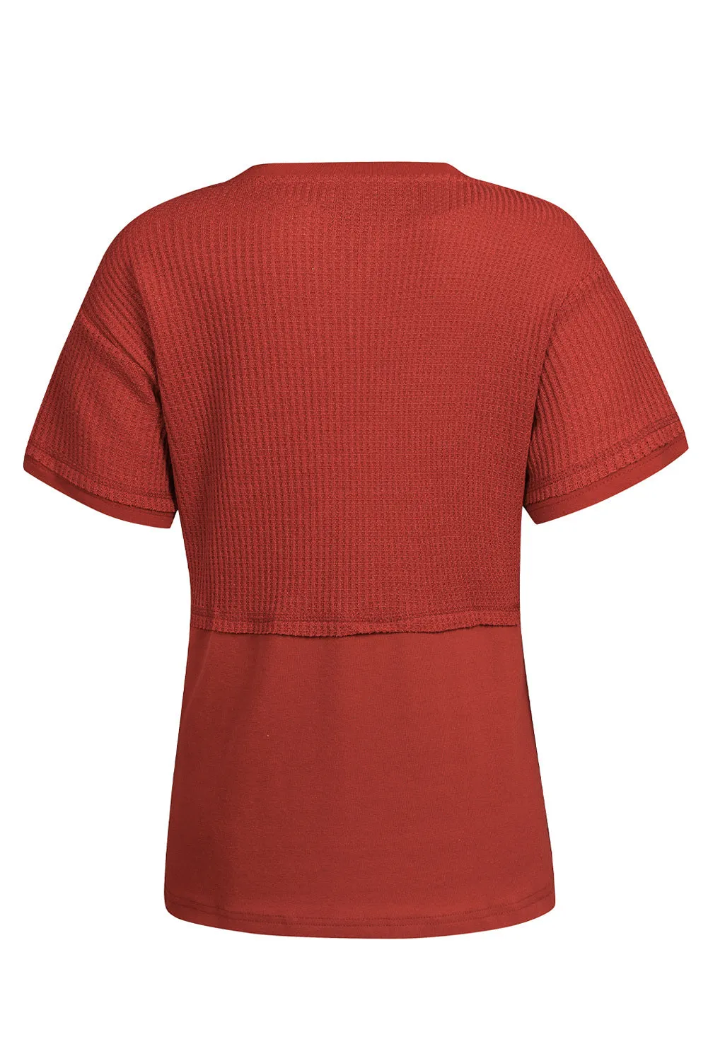 Womens Casual V Neck Waffle Knit Tops Short Sleeve T Shirts Loose Tops